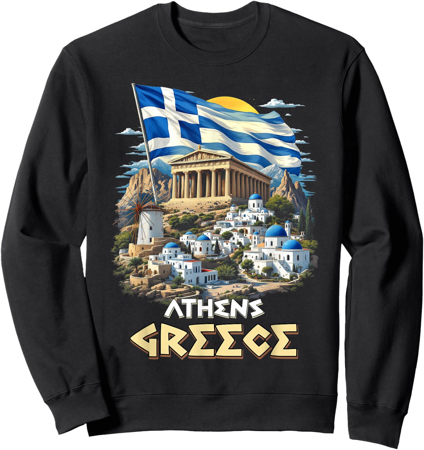Athens Greece Flag Athens Souvenir Travel Vacation Sweatshirt - Sweatshirt | Black
