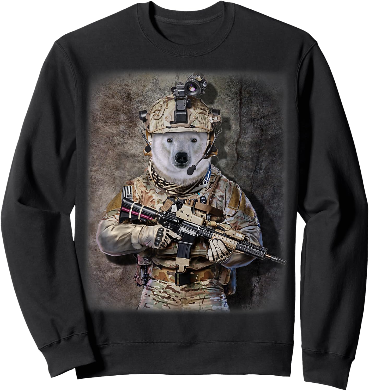 Polar Bear as Army Commando in Full Tactical Gear Sweatshirt - Sweatshirt | Black