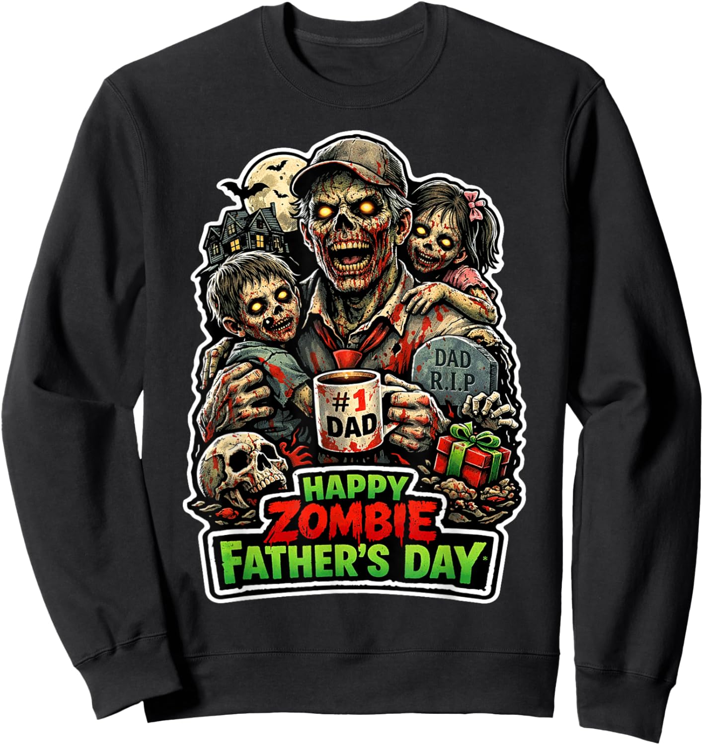 Happy Zombie Fathers Day Funny Dad Horror Humor Sweatshirt - Sweatshirt | Black