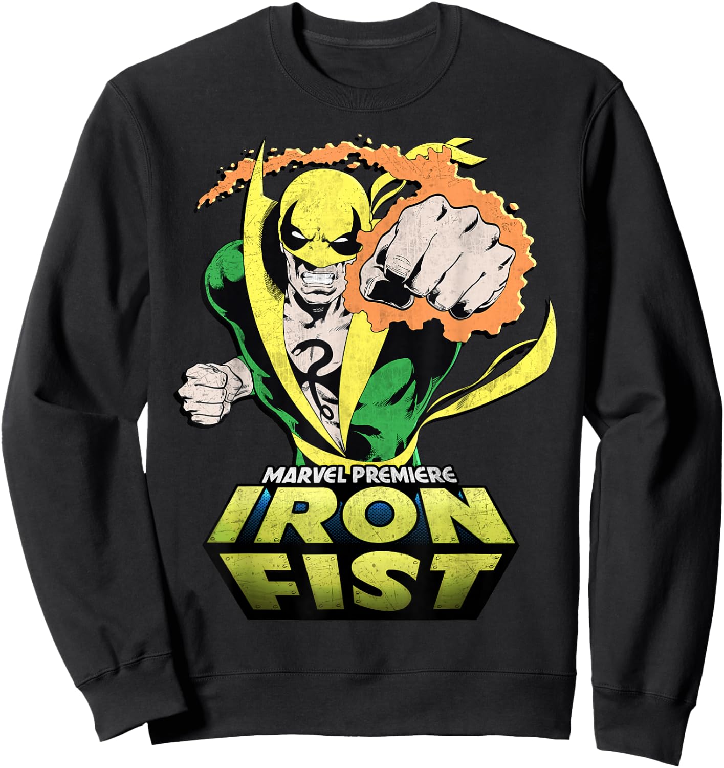 Marvel Comics Retro Classic Iron Fist Flaming Punch Sweatshirt - Sweatshirt | Black