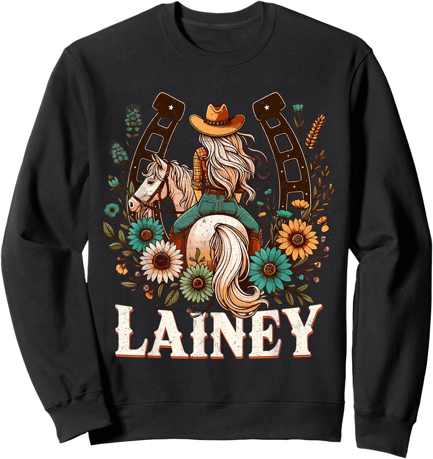 Lainey Name Girl Personalized Name Cowgirl Sweatshirt - Sweatshirt | Black