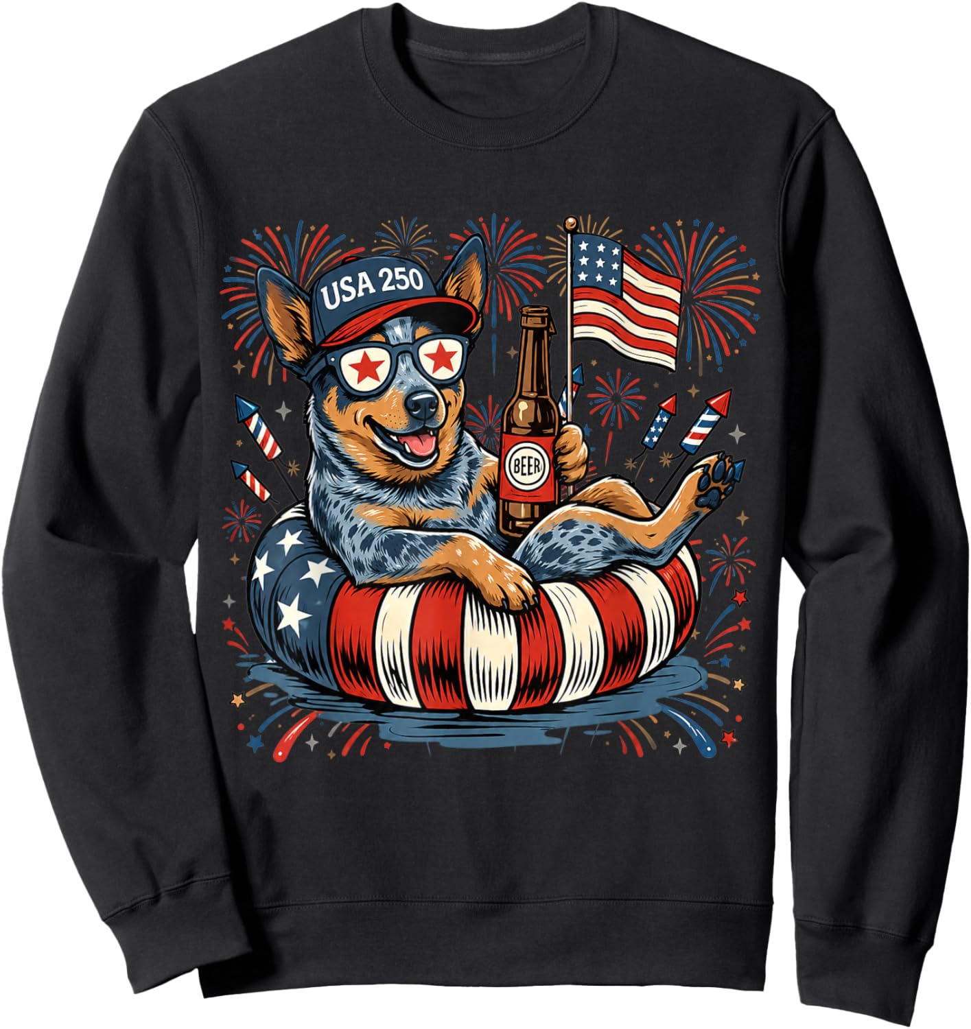 Patriotic Australian Cattle Dog 4th of July USA 250 Years Sweatshirt - Sweatshirt | Black
