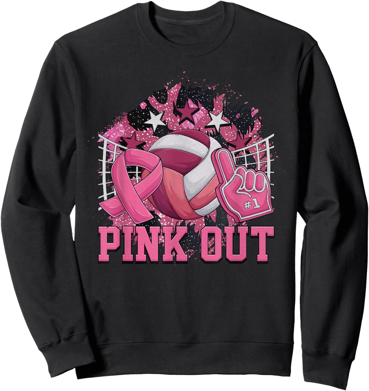 Pink Out Volleyball Pink Ribbon Breast Cancer Awareness Sweatshirt - Sweatshirt | Black