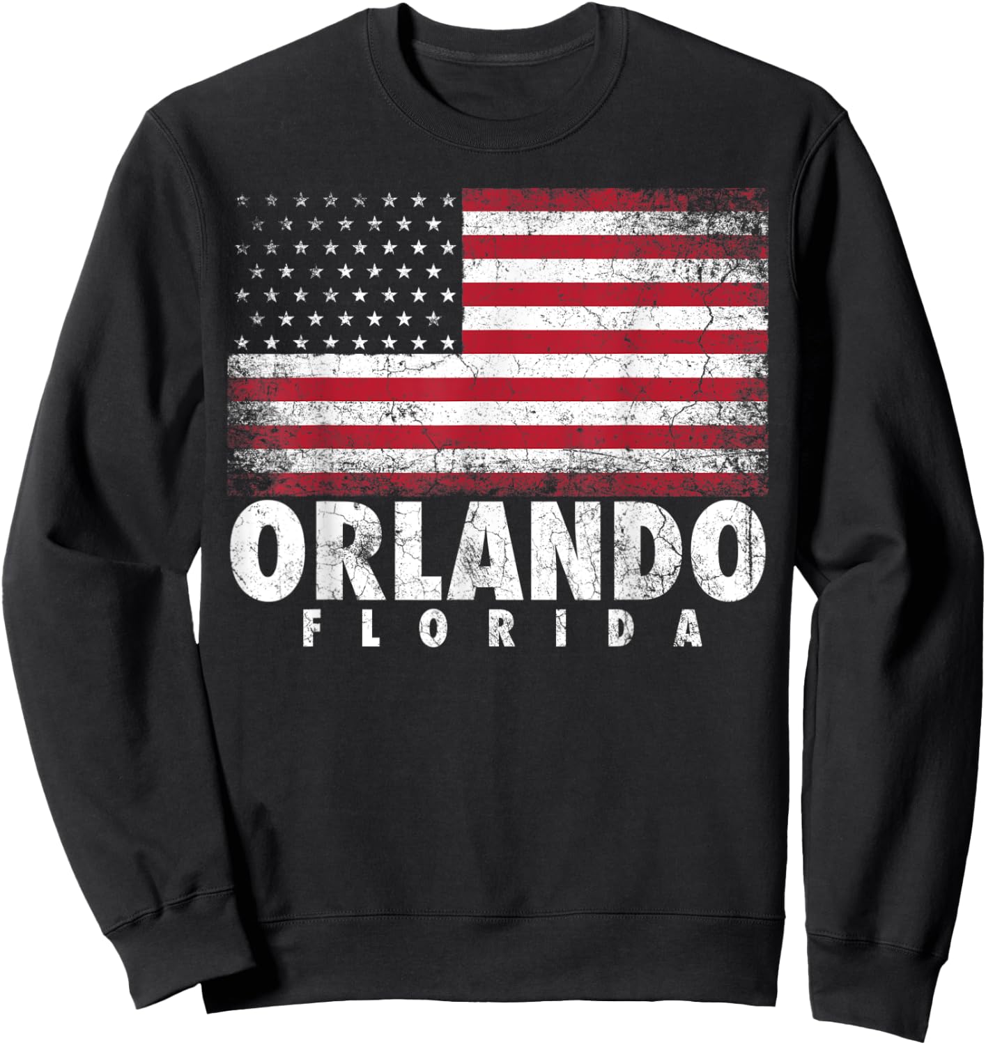4th of July Gift Women Orlando Florida American Flag Sweatshirt - Sweatshirt | Black