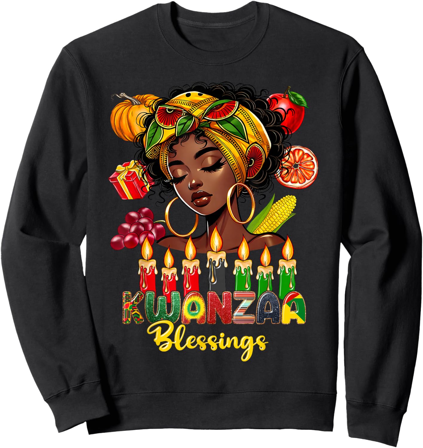 Kwanzaa Blessings Afro American Celebration Black Woman Sweatshirt - Sweatshirt | Black