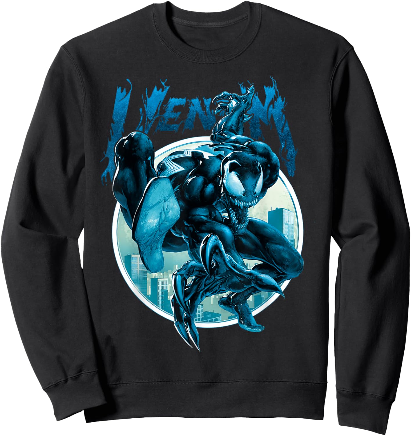 Marvel Venom Deep Blue Circle Logo Graphic Sweatshirt - Sweatshirt | Black