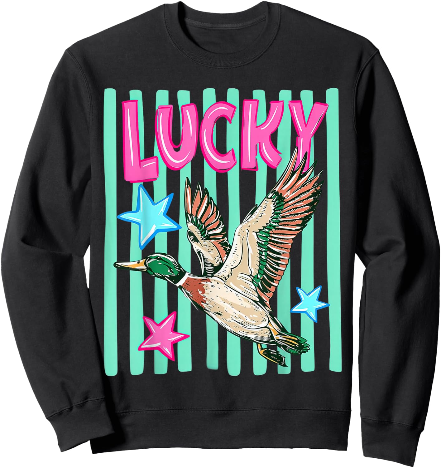 Duck Stripped Lucky Retro Sweatshirt - Sweatshirt | Black