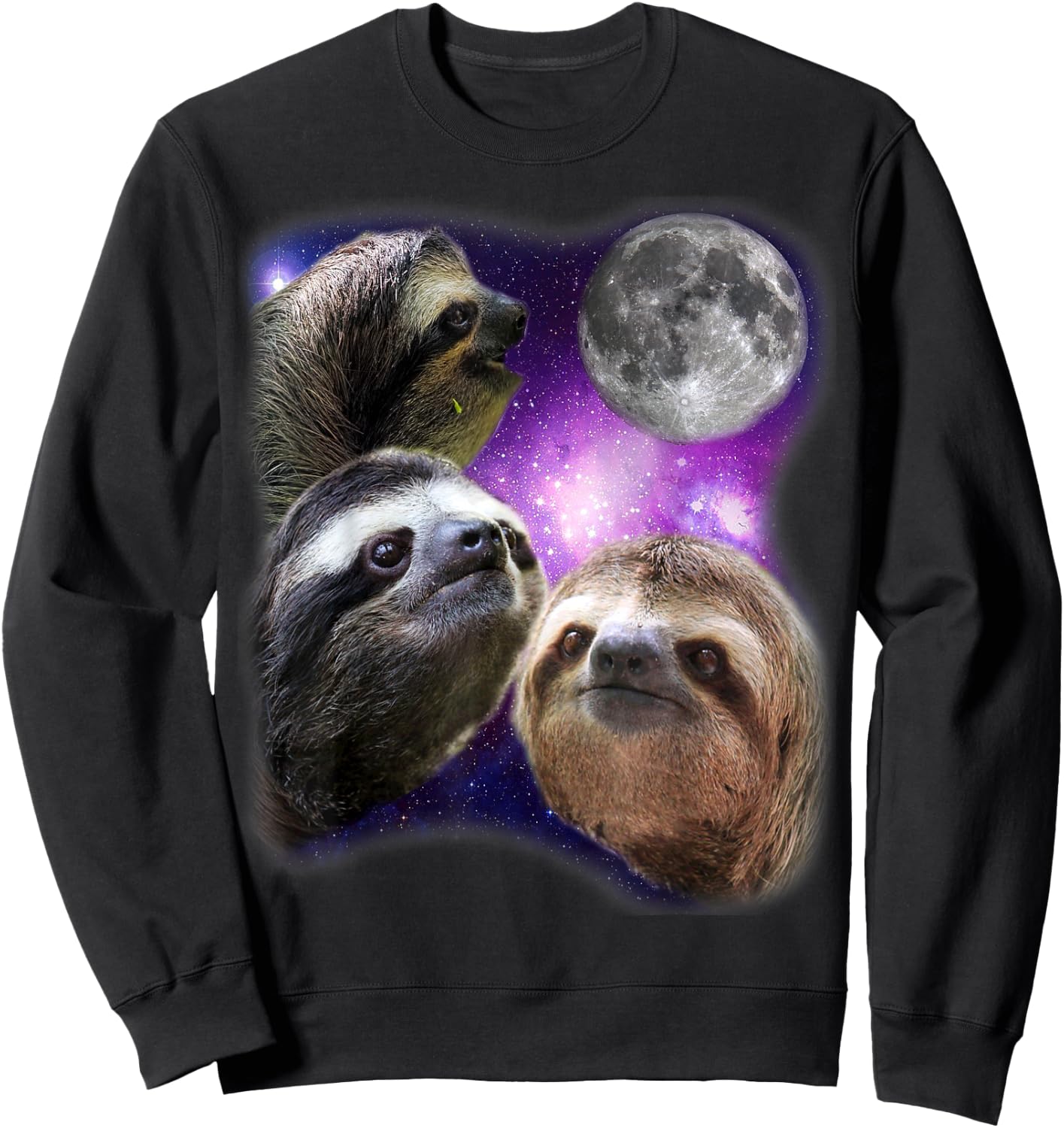 Sloth Shirt - Three Sloths Moon Parody Wolf Meme Shirt Sweatshirt - Sweatshirt | Black