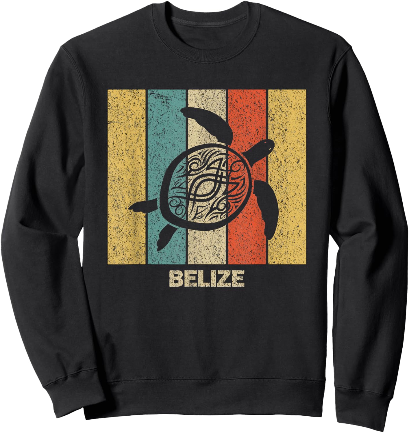 Belize Retro 80s Tribal Sea Turtle Sweatshirt - Sweatshirt | Black