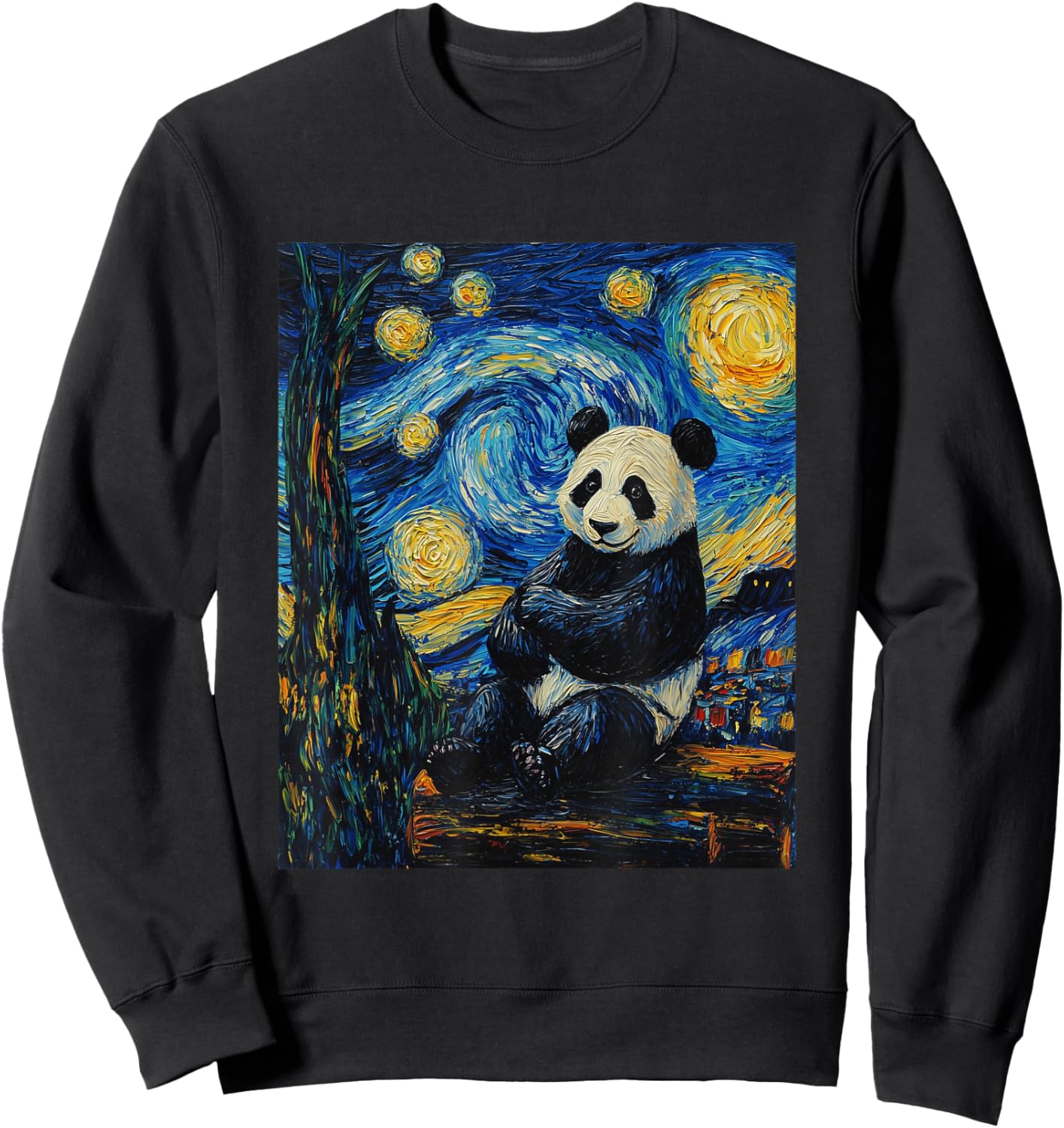 Cute Panda Bear Van Gogh Style Starry Night Graphic Sweatshirt - Sweatshirt | Black