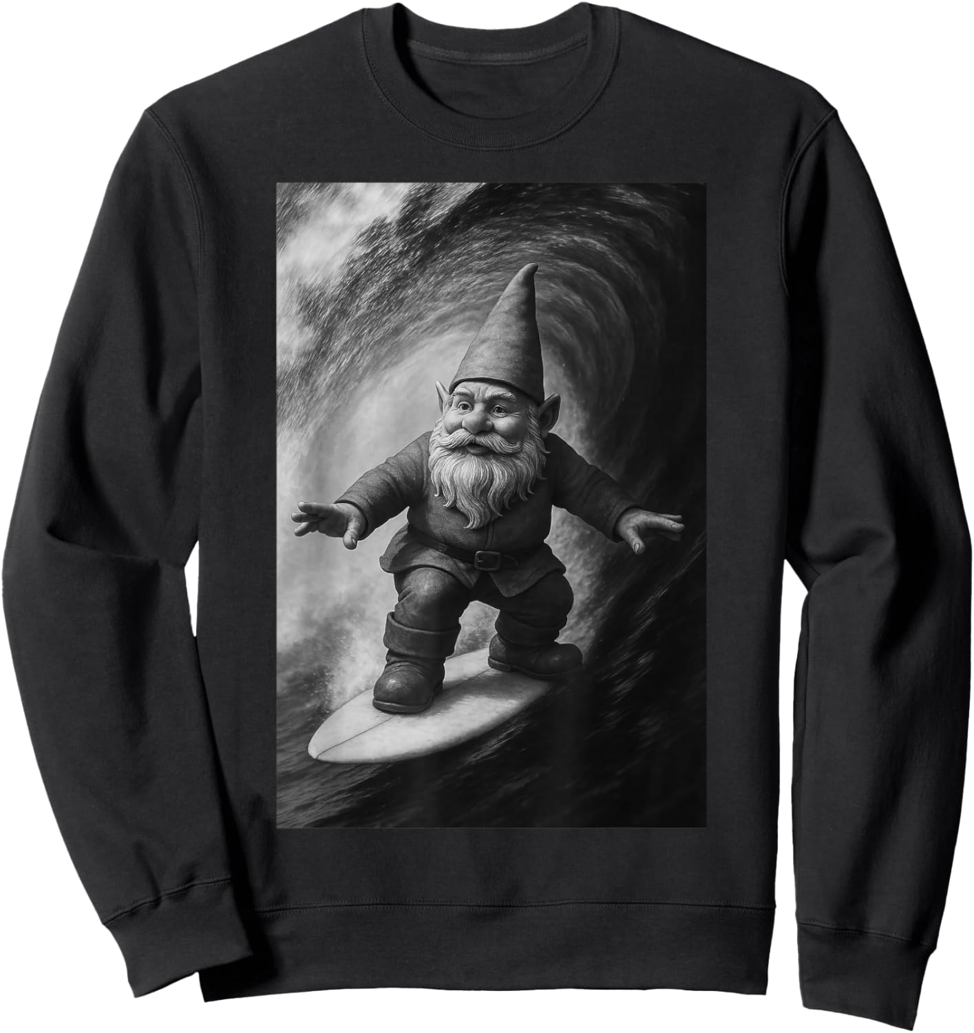 Funny Surfing Gnome Selfie On Surfboard Beach Gnome Sweatshirt - Sweatshirt | Black