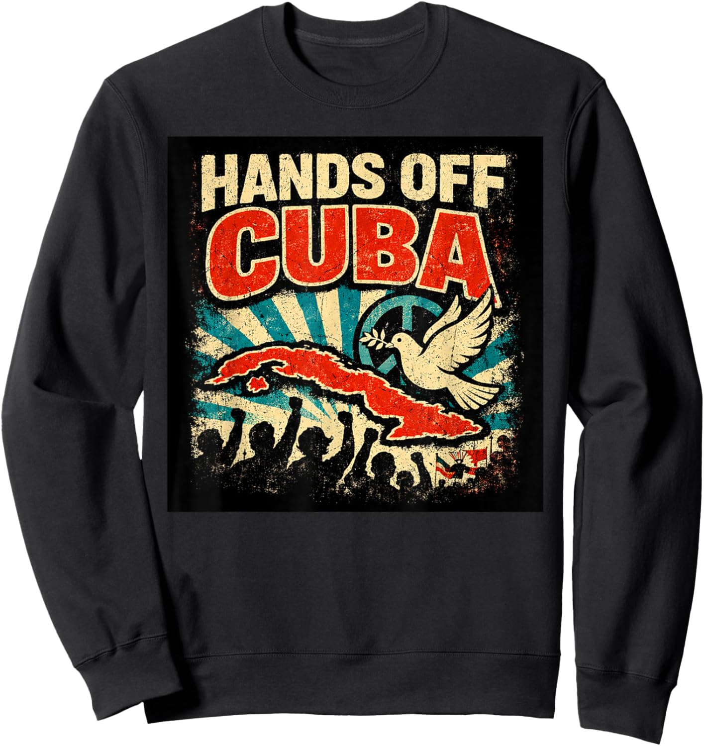 “Hands Off Cuba”, Vintage Anti-War Sweatshirt - Sweatshirt | Black