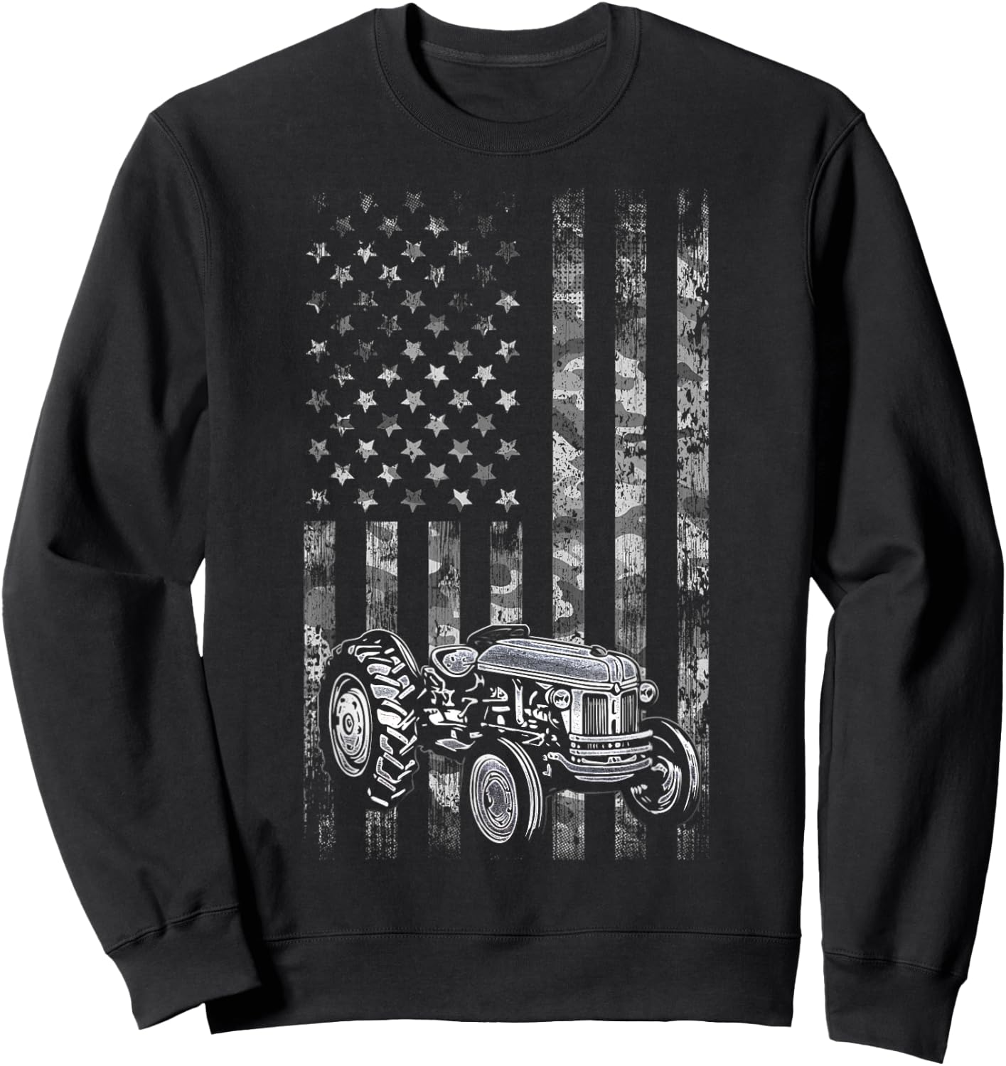 Tractor American Flag Patriotic Camo Vintage Farming Sweatshirt - Sweatshirt | Black