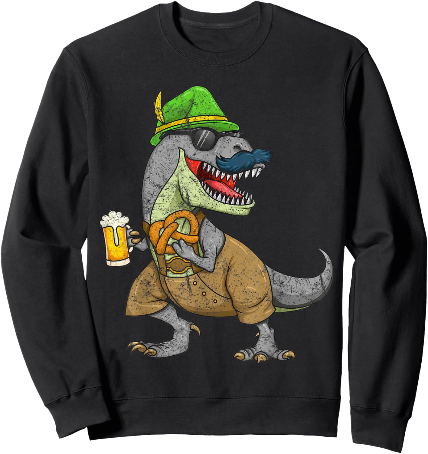 Oktoberfest T Rex Dinosaur Beer Mug Pretzel Funny Gift Sweatshirt - Sweatshirt | Black