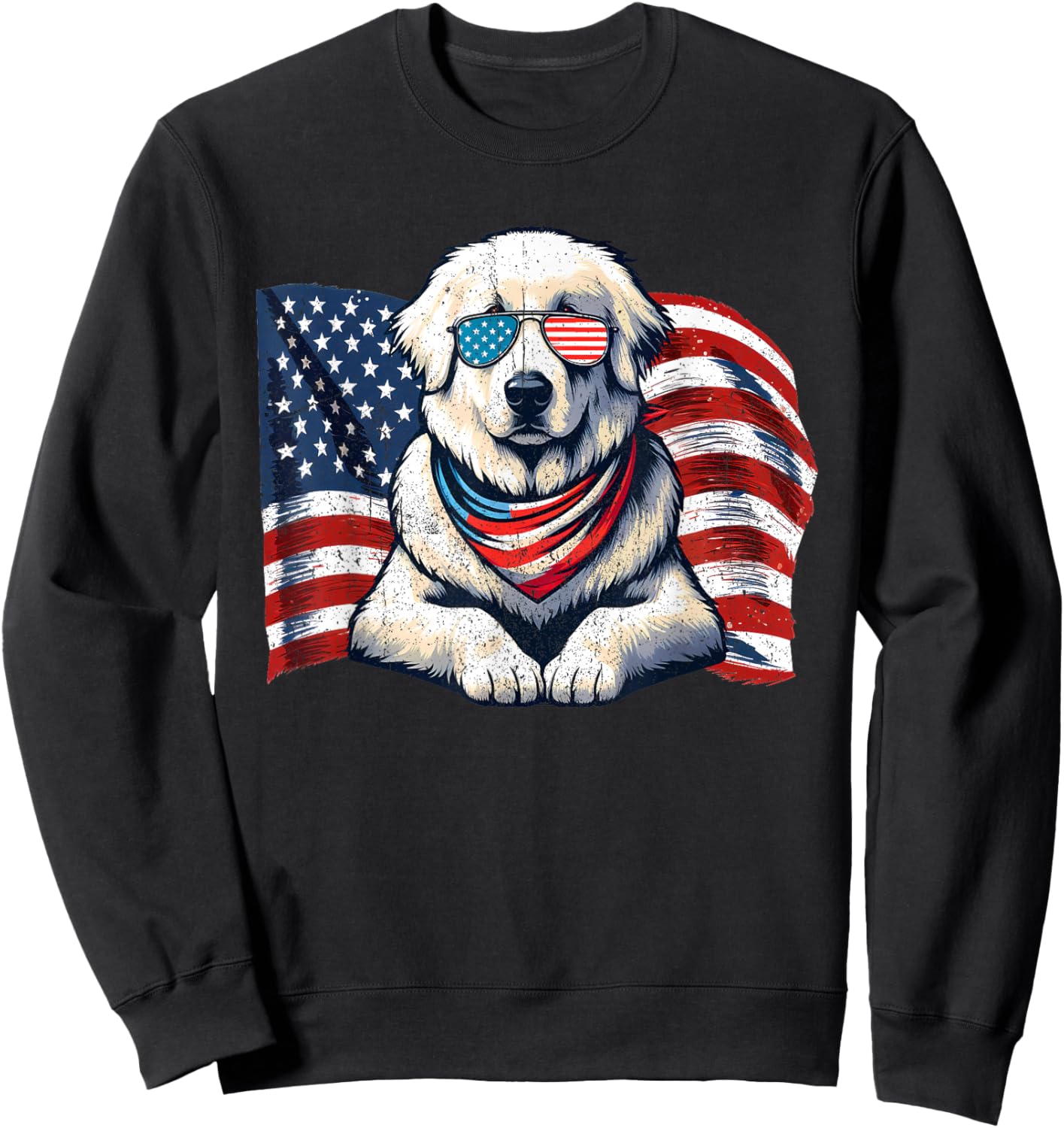 Great Pyrenees USA Flag Sunglasses Patriotic 4th Of July Sweatshirt - Sweatshirt | Black
