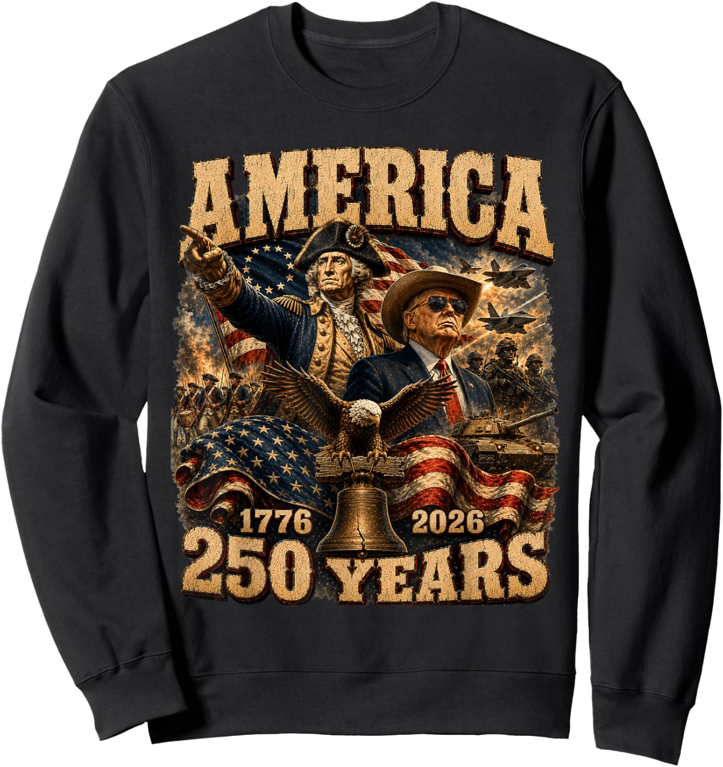 Funny 250 Years America Anniversary 250th Trump Washington Sweatshirt - Sweatshirt | Black