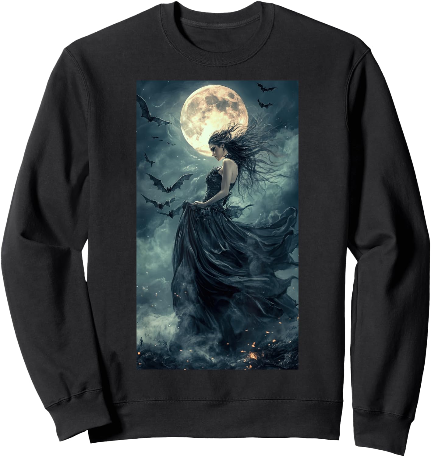 Beautiful Witch Gothic Fantasy Vampire Moonlight Sweatshirt - Sweatshirt | Black