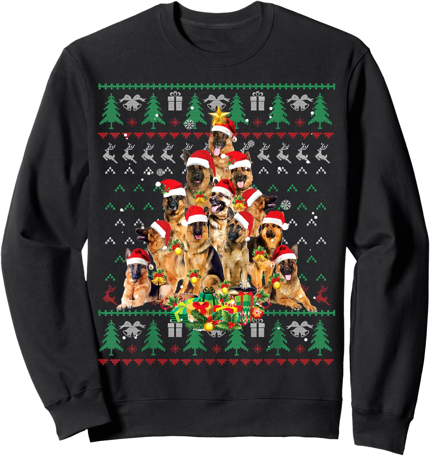 German Shepherd Christmas Tree Ugly Sweater Dog Xmas Sweatshirt - Sweatshirt | Black