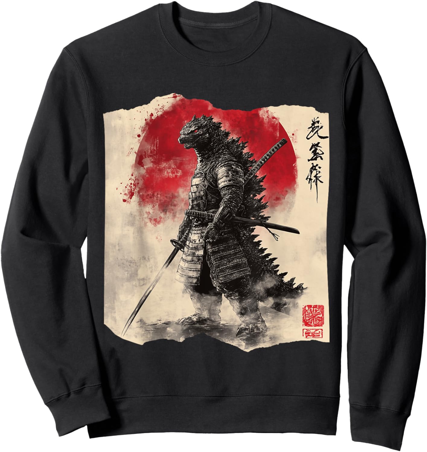 Samurai Kaiju Vintage Japanese Art Anime Sweatshirt - Sweatshirt | Black