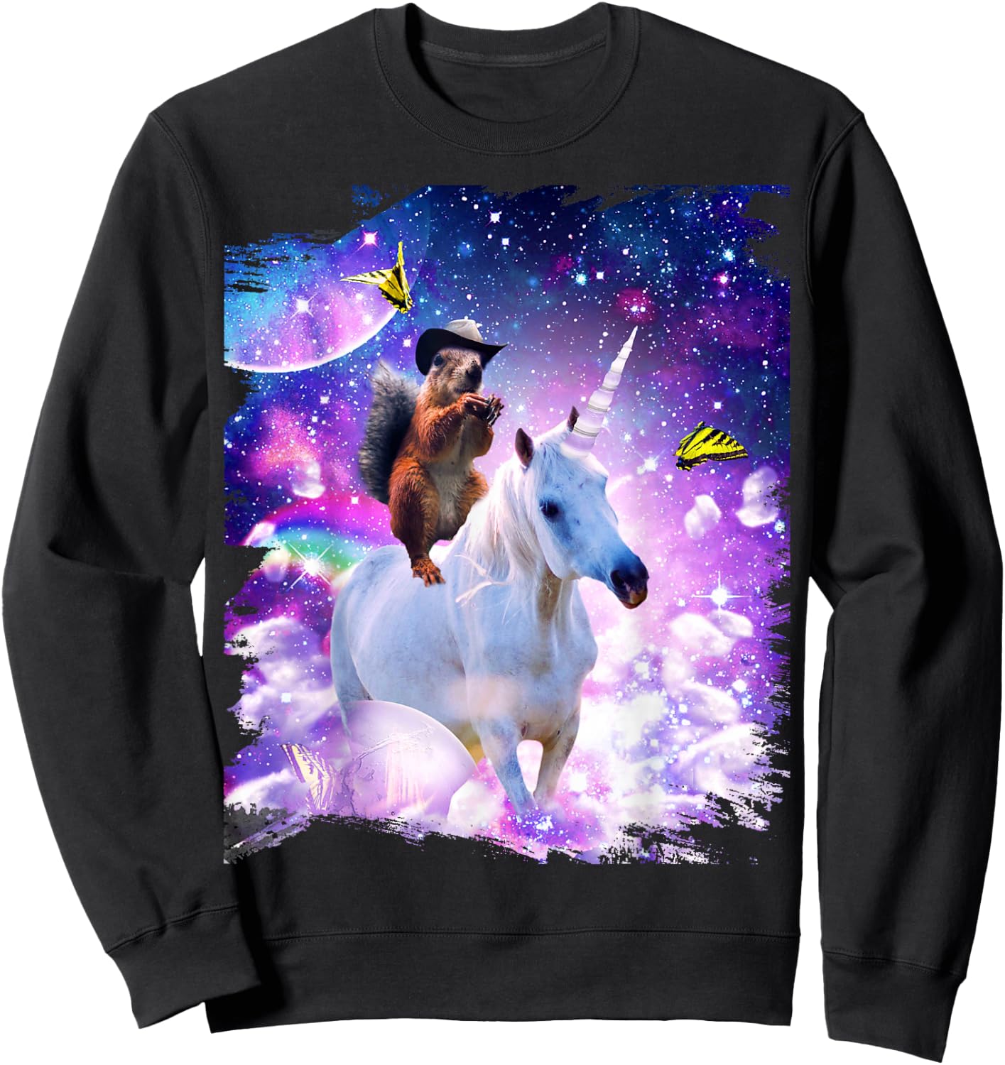 Random Galaxy Cowboy Squirrel Riding Unicorn Sweatshirt - Sweatshirt | Black