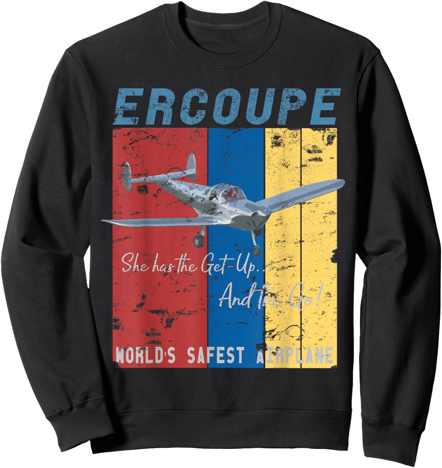 Ercoupe Retro Vintage Distressed Airplane Pilot Sweatshirt - Sweatshirt | Black