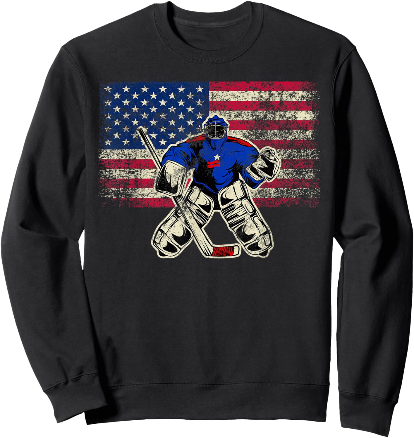 Vintage Ice Hockey Goalie USA Flag Gift Goalie Sweatshirt - Sweatshirt | Black
