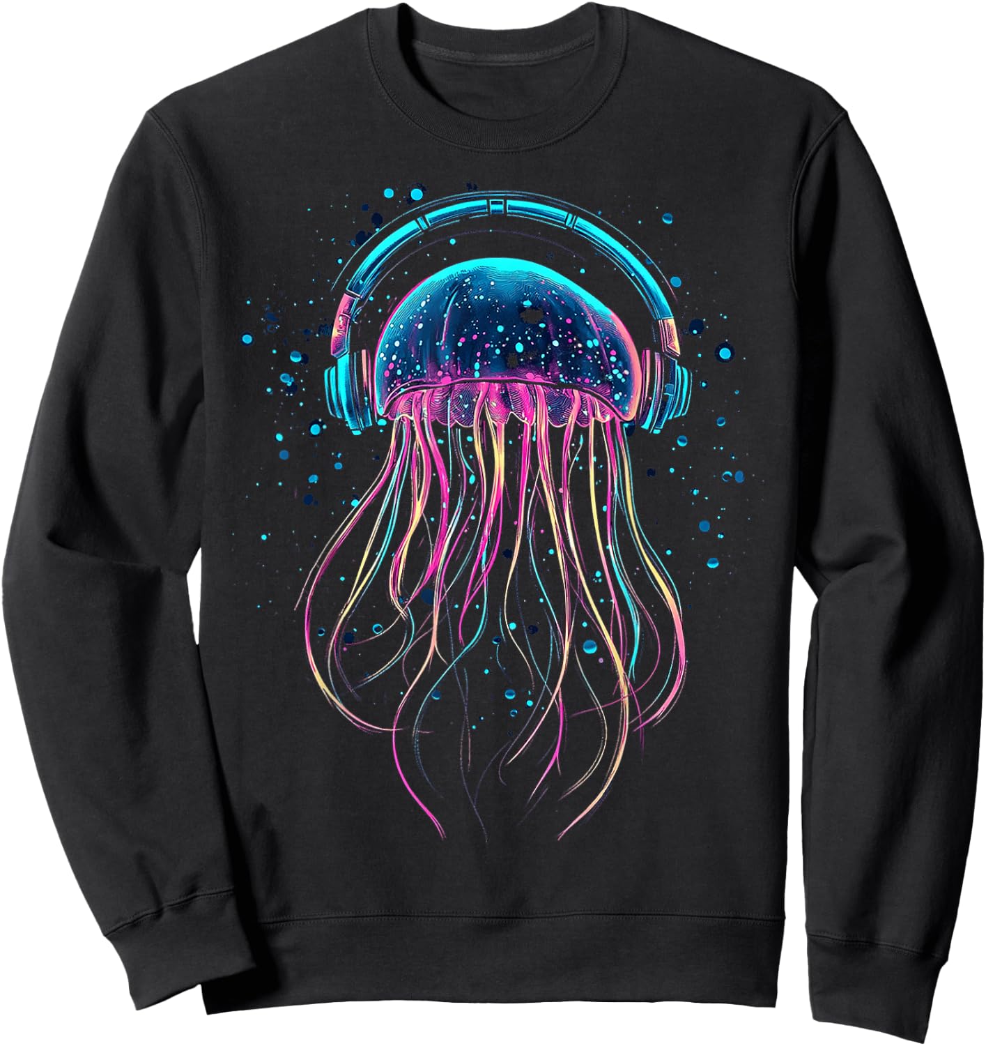Jellyfish Animal Motif Music Headphone Art Jellyfish Sweatshirt - Sweatshirt | Black