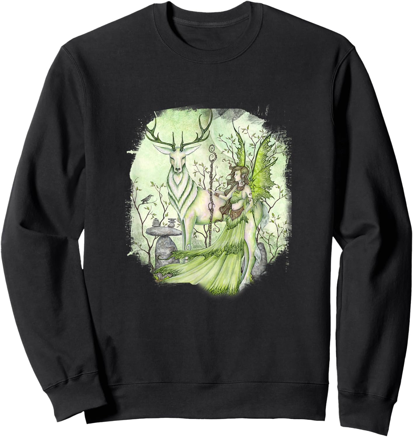 Amy Brown Art, Guardian Fairy Faery Reindeer Sweatshirt - Sweatshirt | Black