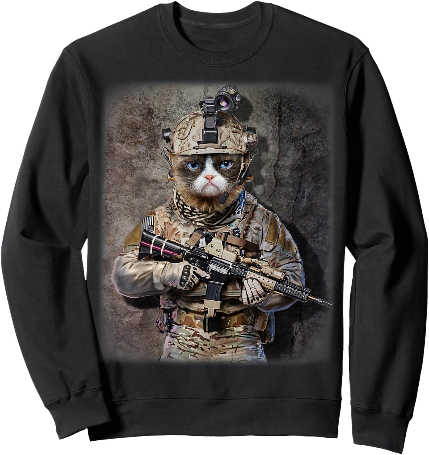 Disgruntle Cat as Army Commando in Full Tactical Sweatshirt - Sweatshirt | Black