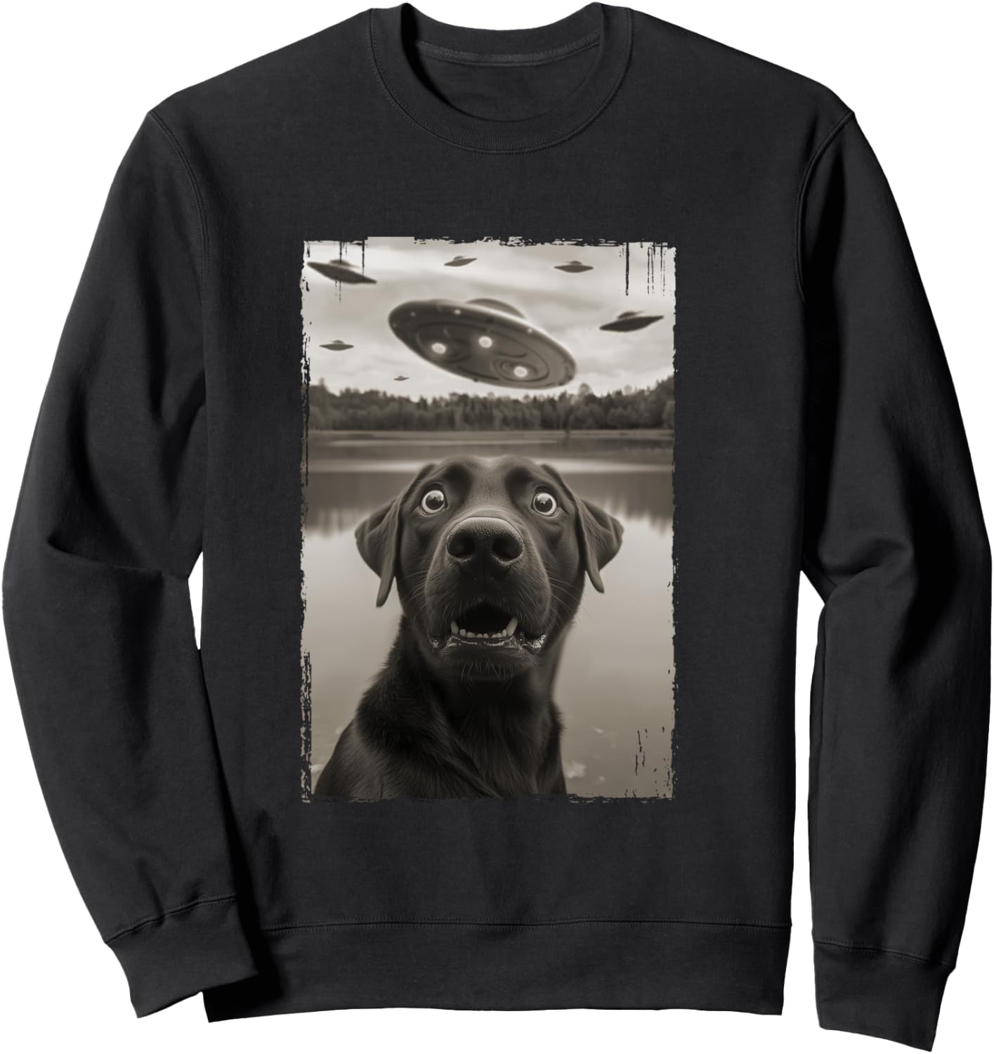 Classic Funny UFO and Labrador Retriever Selfie Sweatshirt - Sweatshirt | Black