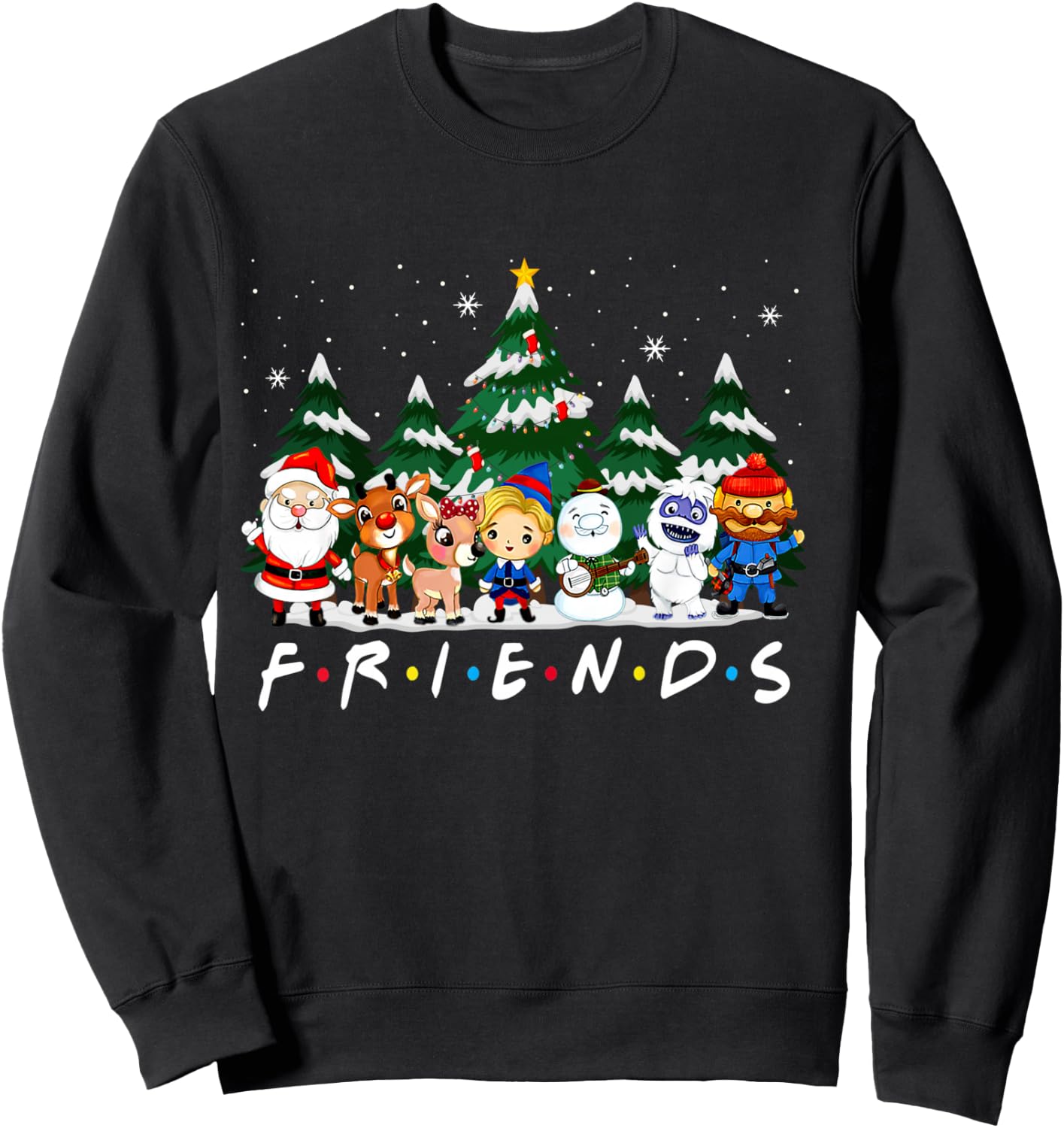 Friends Christmas Santa Rudolph Snowman Family Pajama Xmas Sweatshirt - Sweatshirt | Black