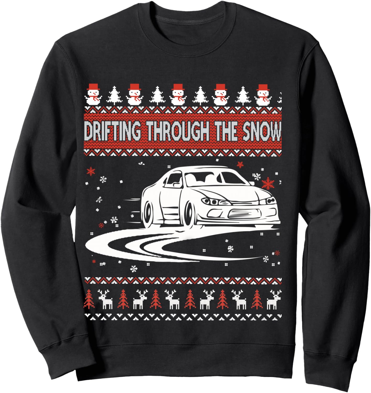 Car Lover Shirt Drifting Through The Snow Ugly Christmas Sweater - Women's Adult XX-Large Black Heather Grey Cotton Polyester Modern Ugly Christmas Sweater Sweatshirt - Sweatshirt | Black