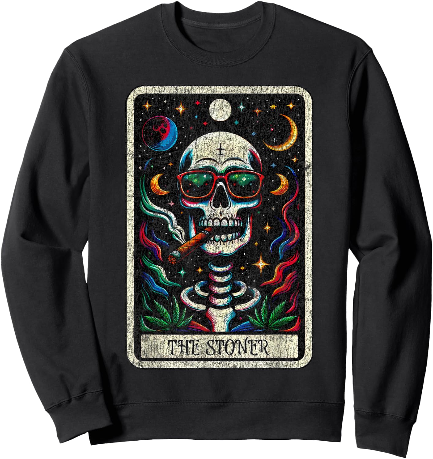 Tarot Card The Stoner Weed Lover Skeleton 420 Cannabis Party Sweatshirt - Sweatshirt | Black