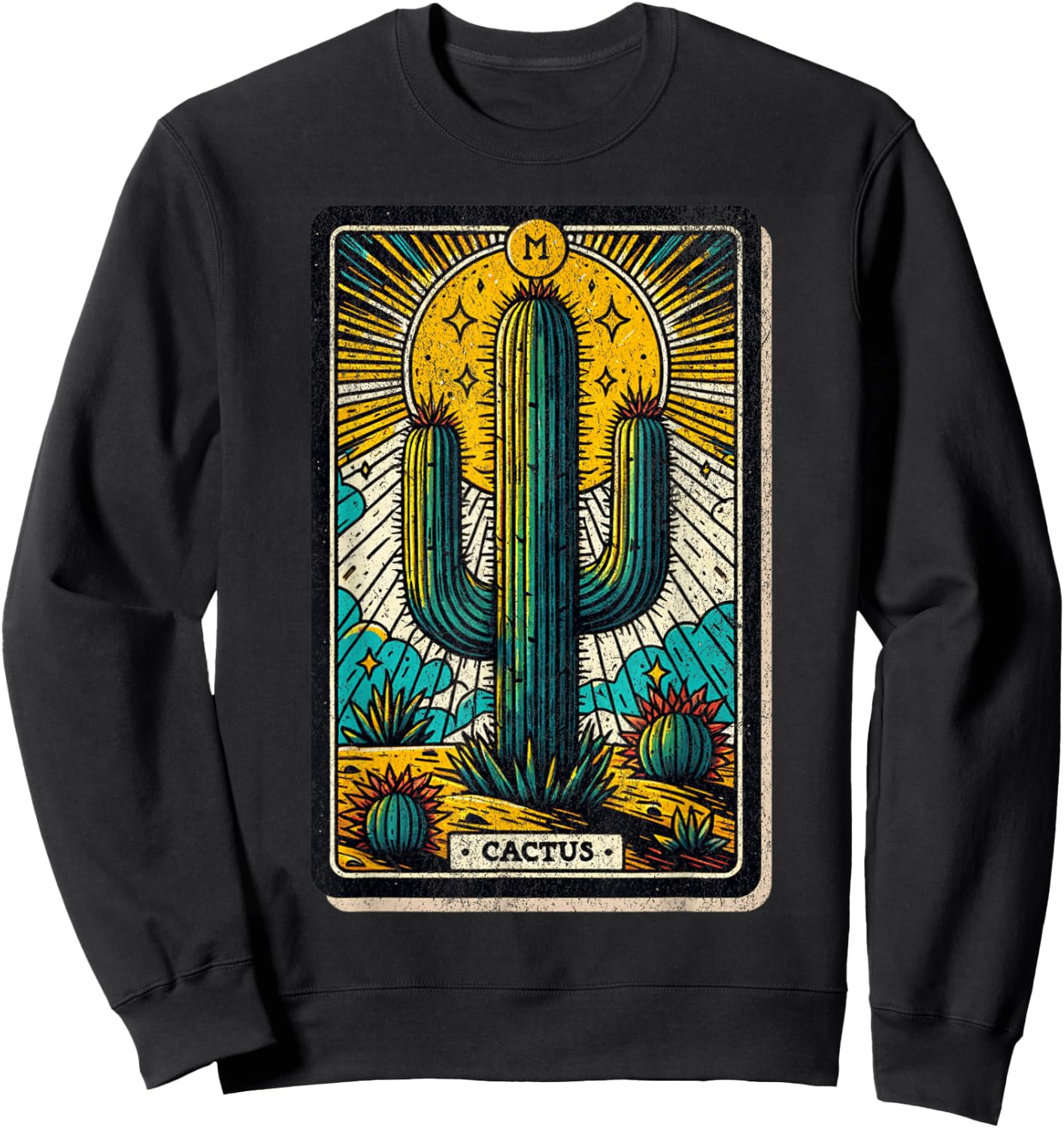 Vintage Saguaro Cactus Tarot Card Desert Cacti Southwest Sweatshirt - Sweatshirt | Black