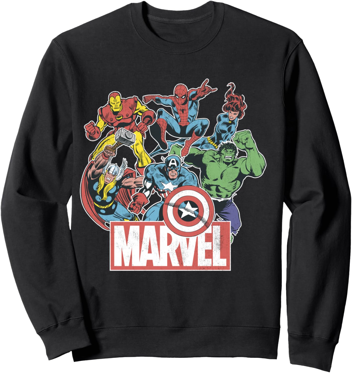 Marvel Avengers Team Retro Comic Vintage Sweatshirt - Sweatshirt | Black