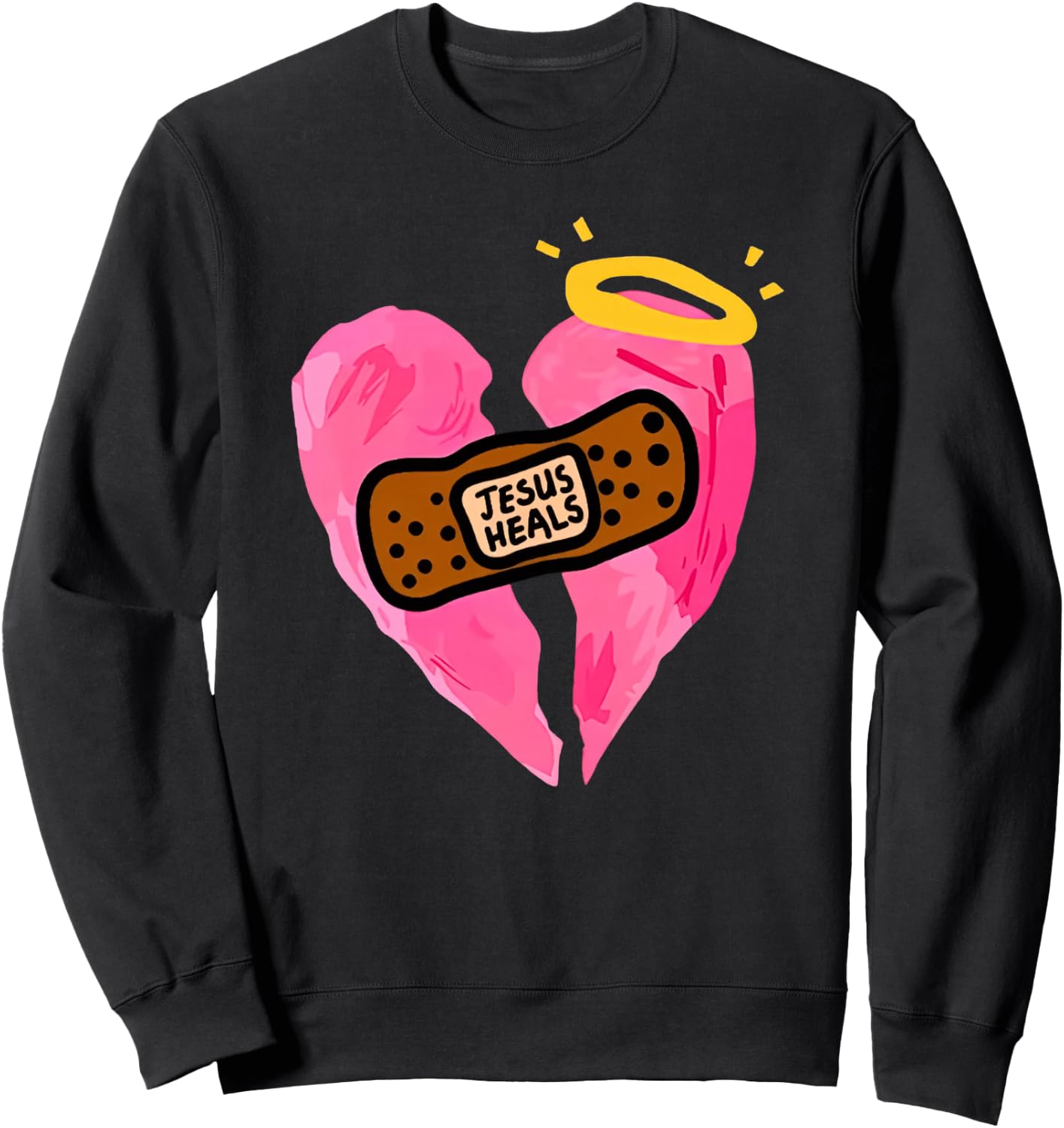 Jesus Heals Broken Heart Print Bandages Bandaids Sweatshirt - Sweatshirt | Black