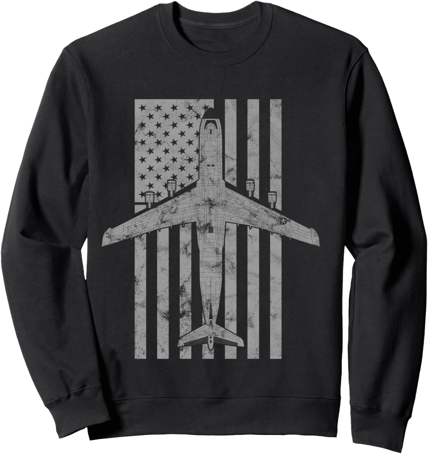 C-5 Galaxy Military Transport Airplane Vintage Flag Sweatshirt - Sweatshirt | Black
