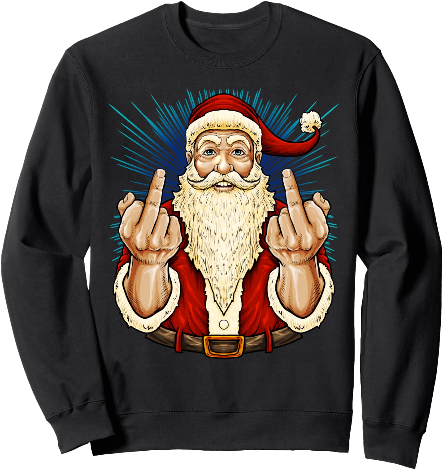 Santa Middle Finger Flip Off | St. Nick Christmas Profanity Sweatshirt - Sweatshirt | Black