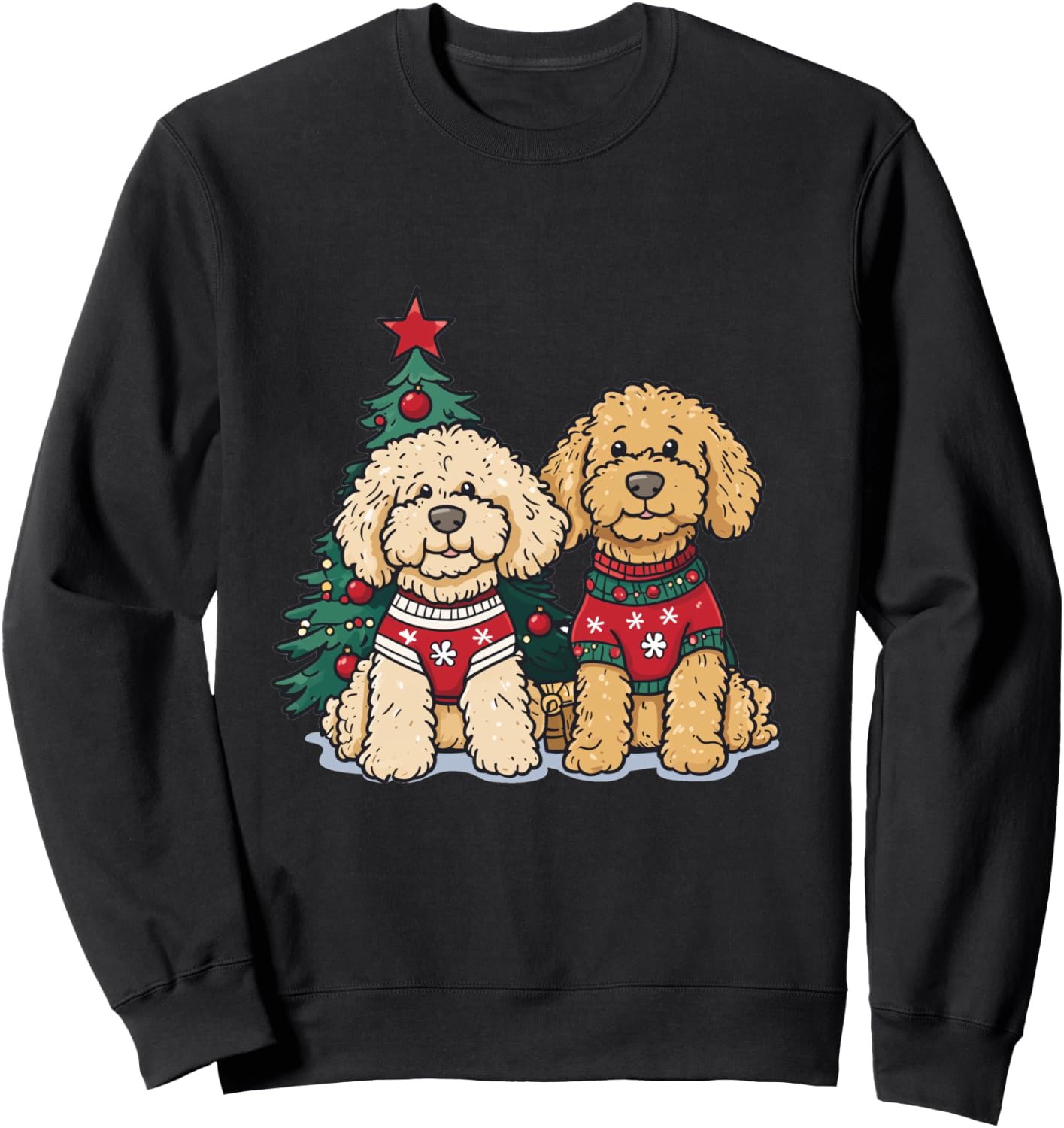 Cute Christmas Golden Doodle Dogs Holiday Sweater Snowflakes Sweatshirt - Sweatshirt | Black