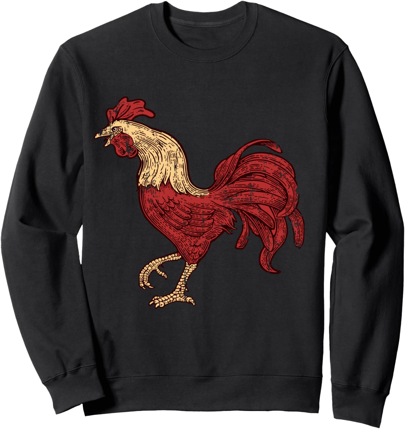 Rooster Retro Vintage T Shirt, Red Fighting Chicken Apparel Sweatshirt - Sweatshirt | Black