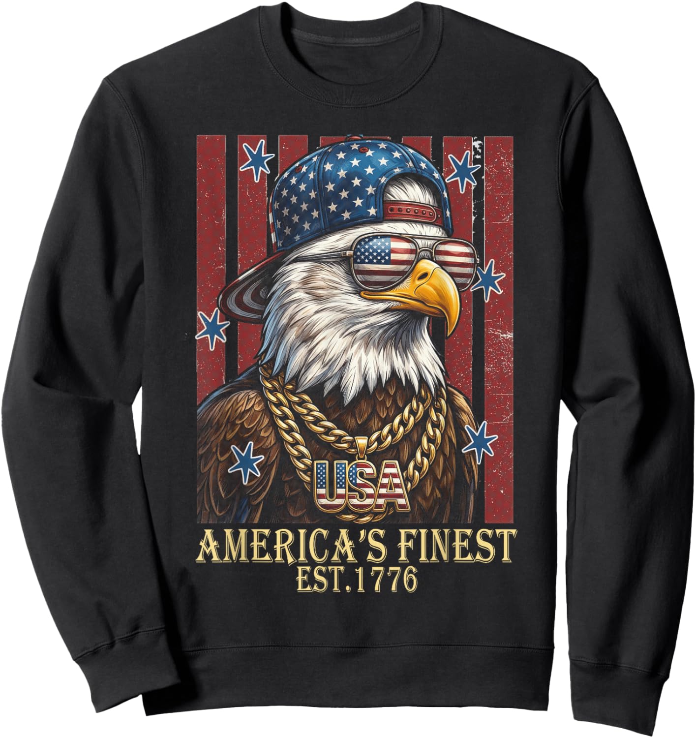 Urban Hip-Hop Patriotic Bald Eagle Est.1776 Sweatshirt - Sweatshirt | Black
