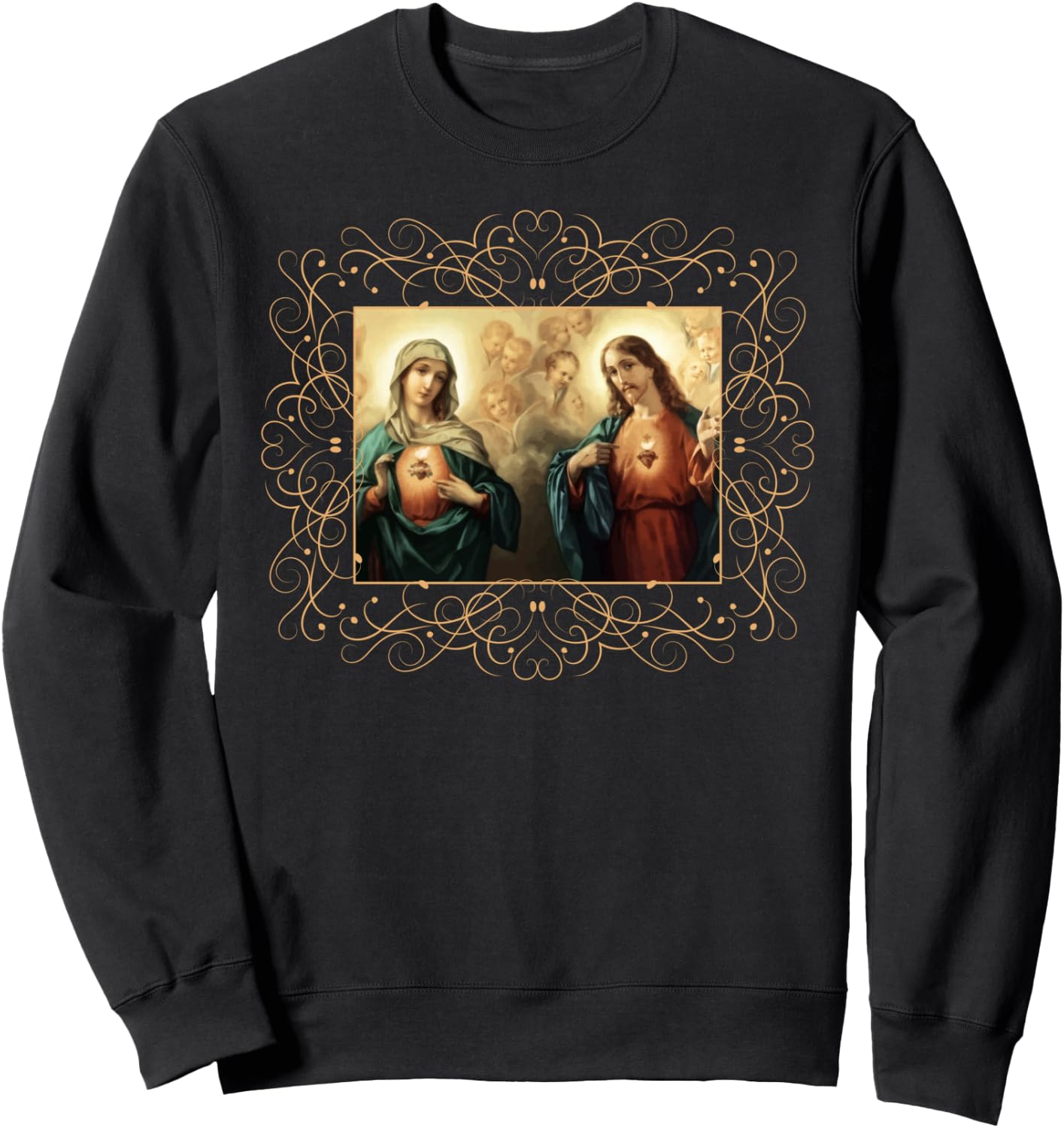 Heart of Jesus and Immaculate Heart Picture Jesus and Mary Sweatshirt - Sweatshirt | Black
