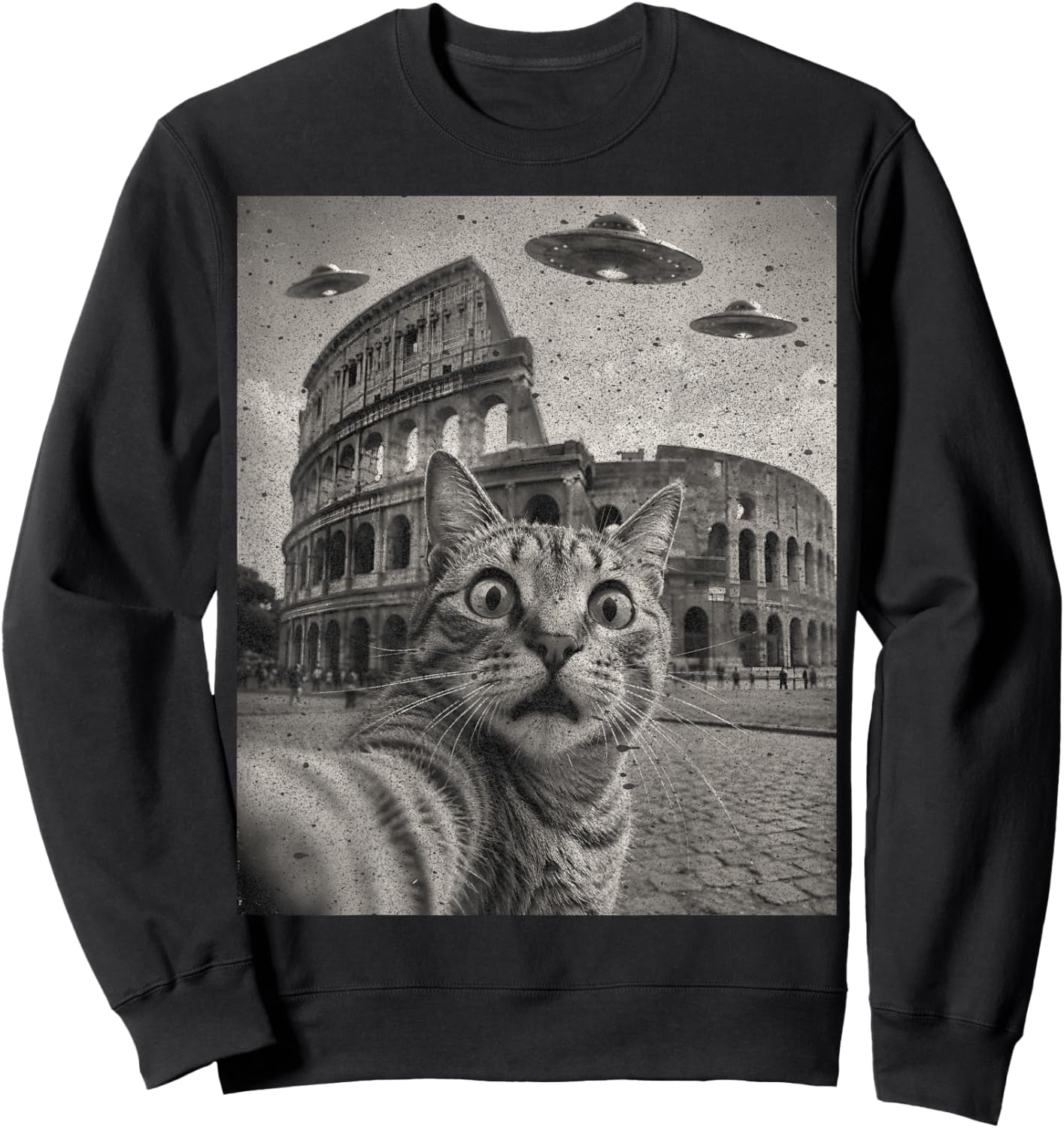 Cat Selfie Rome Colosseum Alien UFO Sweatshirt - Sweatshirt | Black