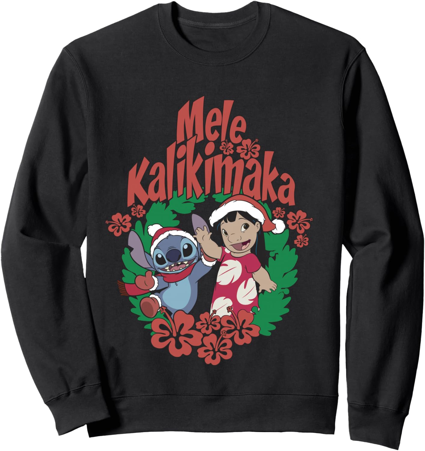 Disney Lilo & Stitch Christmas Mele Kalikimaka Wreath Sweatshirt - Sweatshirt | Black