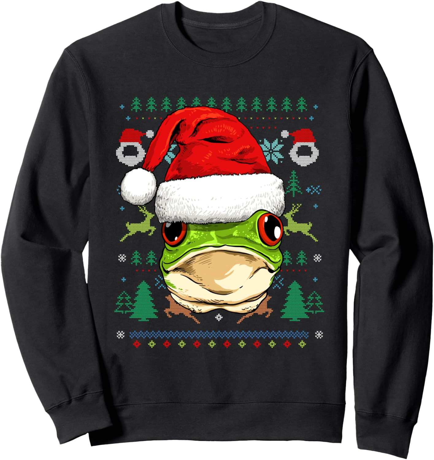 Frog Ugly Christmas Santa Hat Xmas Kids Boys Girls Sweatshirt - Sweatshirt | Black