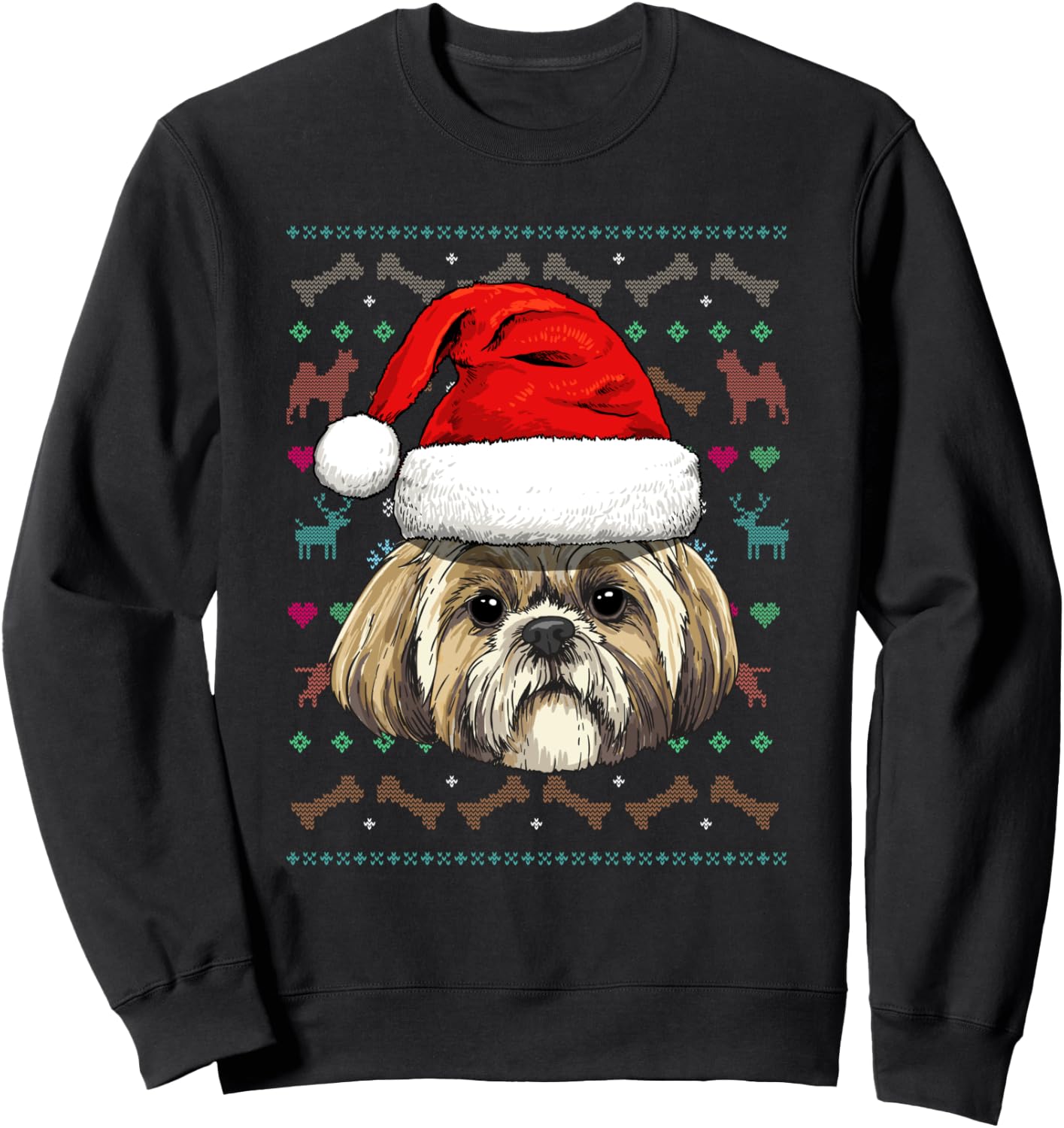 Shih Tzu Ugly Christmas Dog Santa Hat Xmas Boys Kids Sweatshirt - Sweatshirt | Black