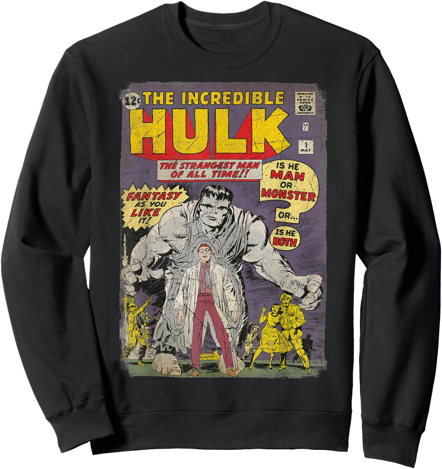 Marvel The Incredible Hulk Classic Retro Comic Book Sweatshirt - Sweatshirt | Black