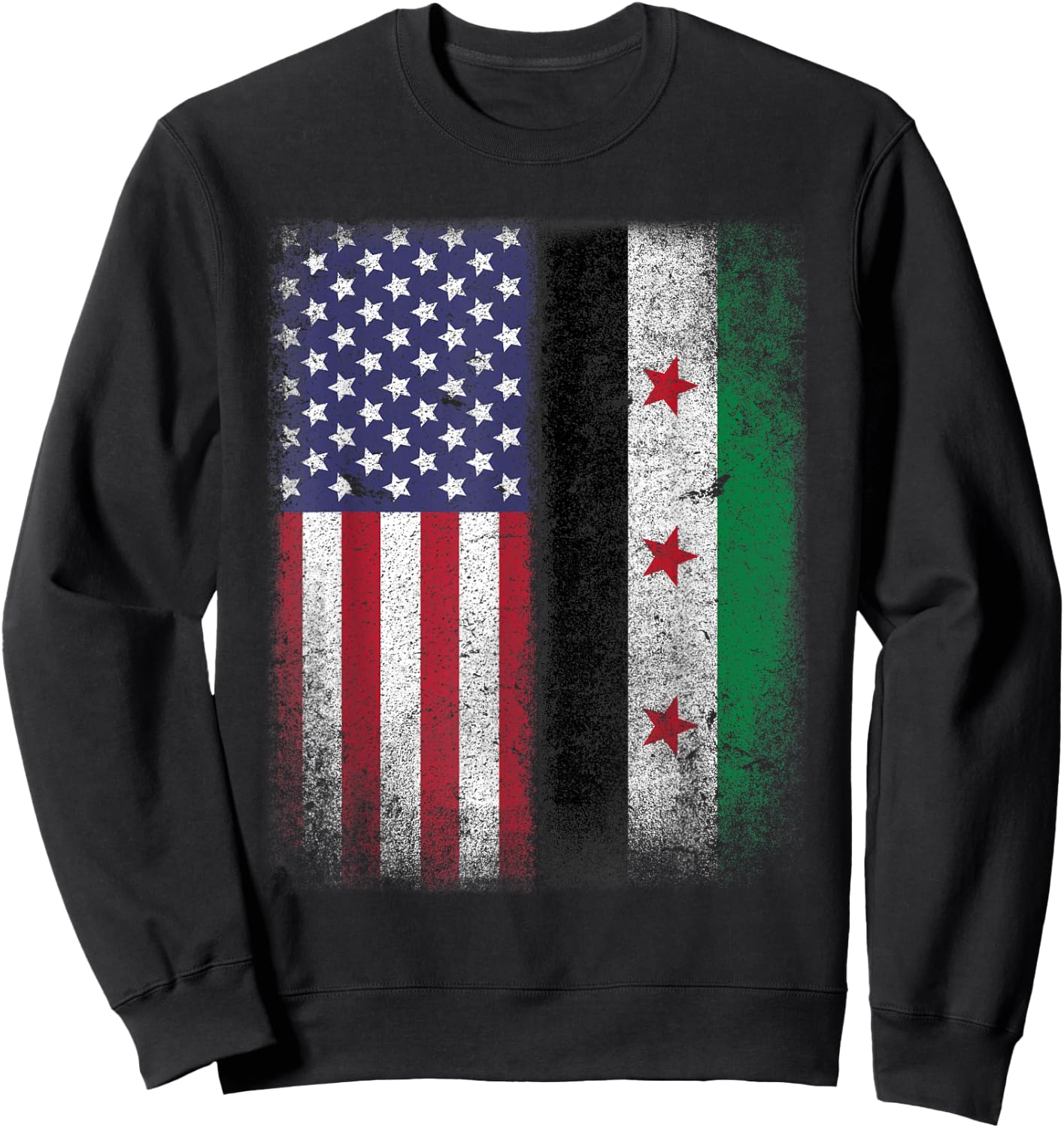 Syrian American Flag Syria Usa Pride Women Kids Men Sweatshirt - Sweatshirt | Black