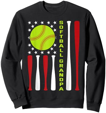 Softball Grandpa American Flag Vintage ic Game Day Sweatshirt - Sweatshirt | Black