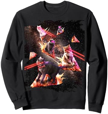 Galaxy Laser Cat Space Pizza Cats with Lazer Eyes Sweatshirt - Sweatshirt | Black